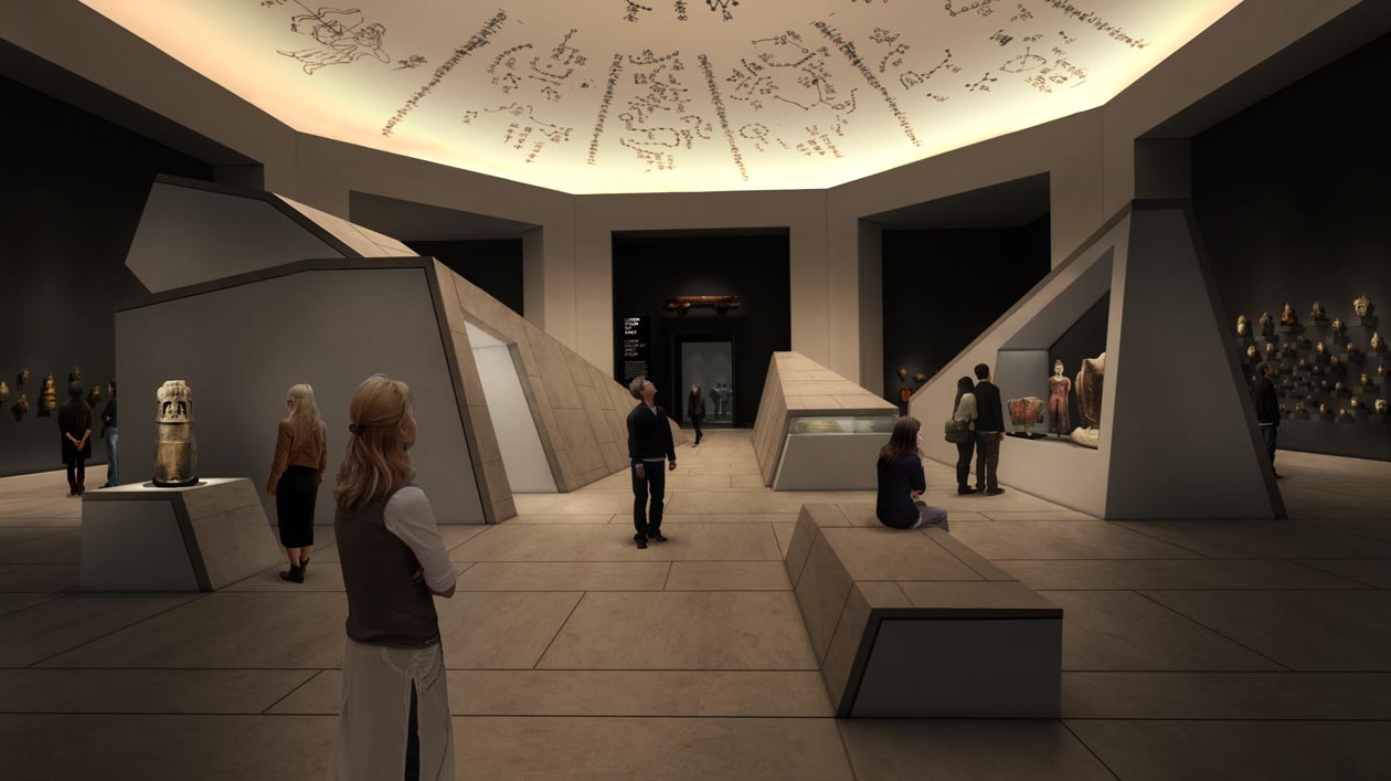 Kuppelraum im Humboldt Forum Rendering eines Ausstellungsraums mit Kuppel
