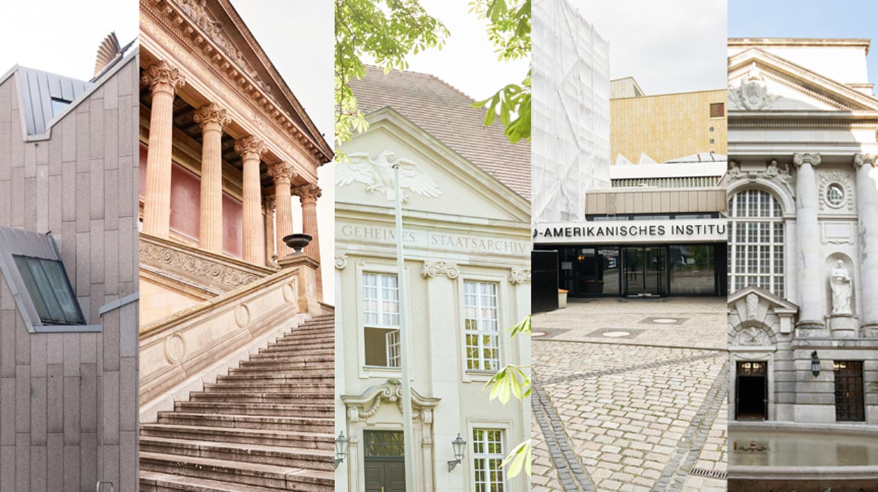 Collage of the buildings of the five SPK-institutions