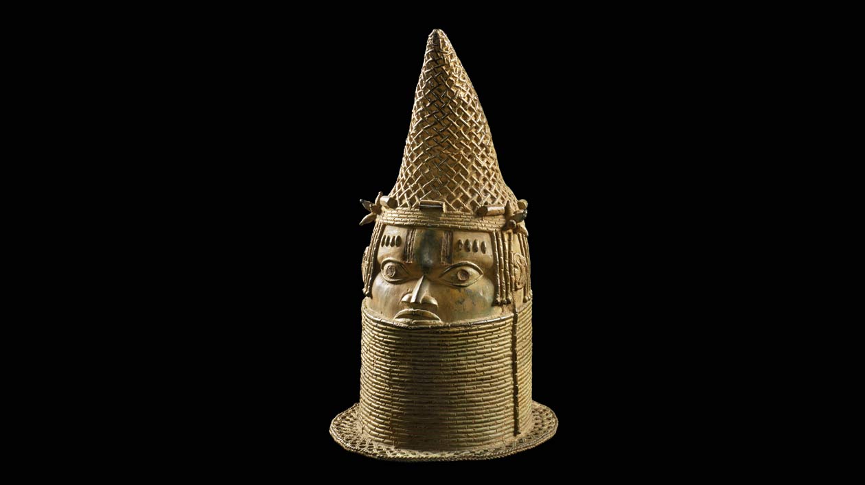 Memorial head of a queen mother from the kingdom of Benin Metal commemorative head