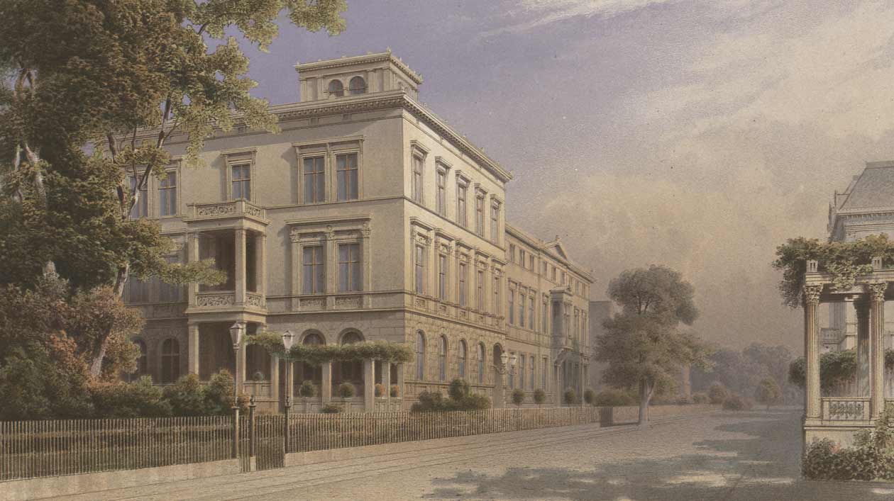 Illustration with neoclassical residential buildings from the historic Tiergartenviertel in Berlin