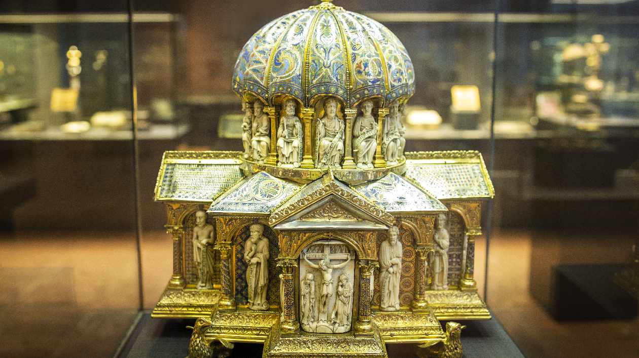 Photograph of an ornate, golden object