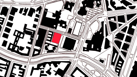 Ausschnitt Lageplan Kulturforum: Markierung des für den Galerieneubau Kunst des 20. Jahrhunderts vorgesehenen Grundstücks