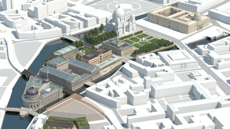 3D-Visualisierung der zukünftigen Museumsinsel Berlin, Blick von Nordwesten