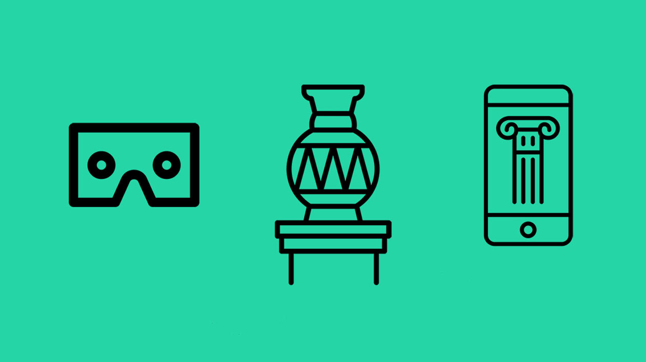 VR-Brille, Vase und Smartphone