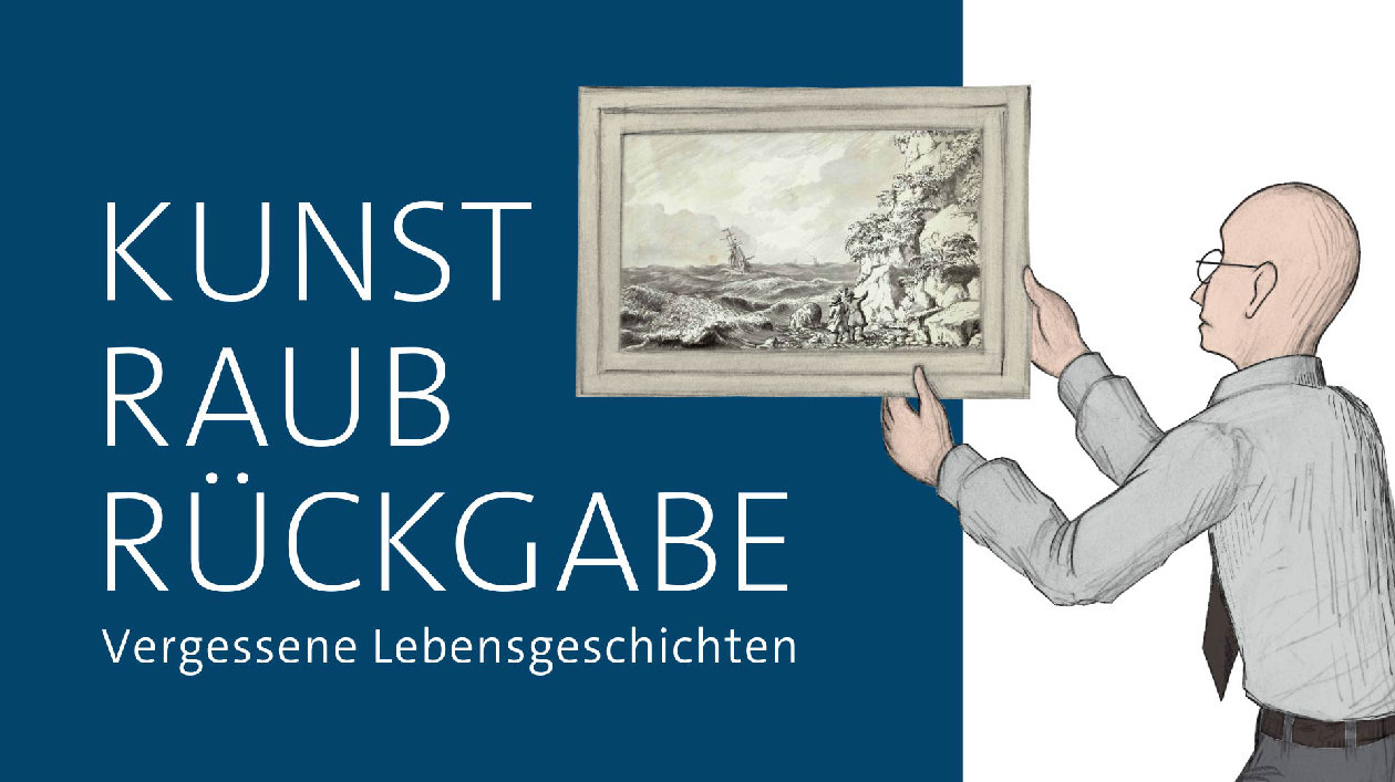 Illustration von Mann, der Bild von Wand nimmt, links daneben Titel des Projekts