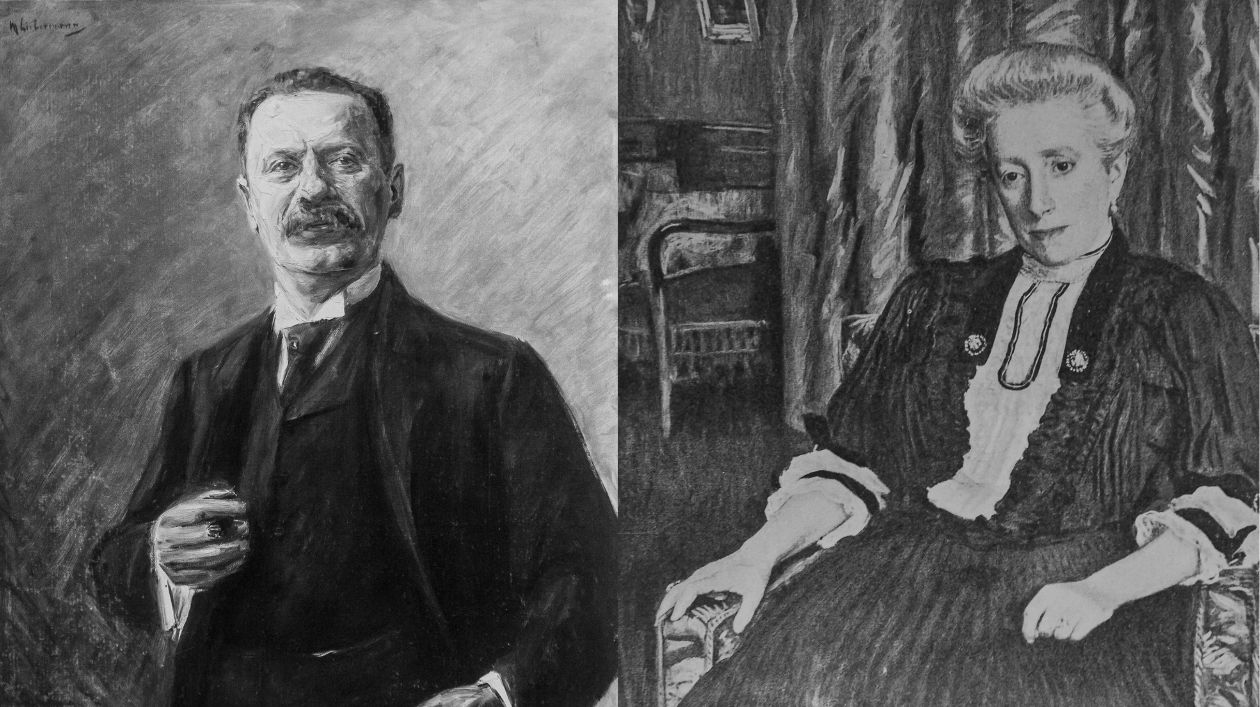 Schwarz-Weiß-Fotografien zweier Gemälde von zwei Personen